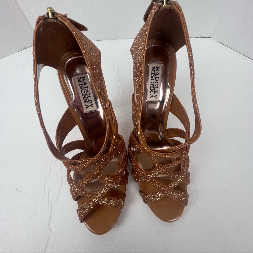 Badgley Mischka Junebug rose gold glitter sandal strappy heel Women’s 9 - Picture 9 of 13